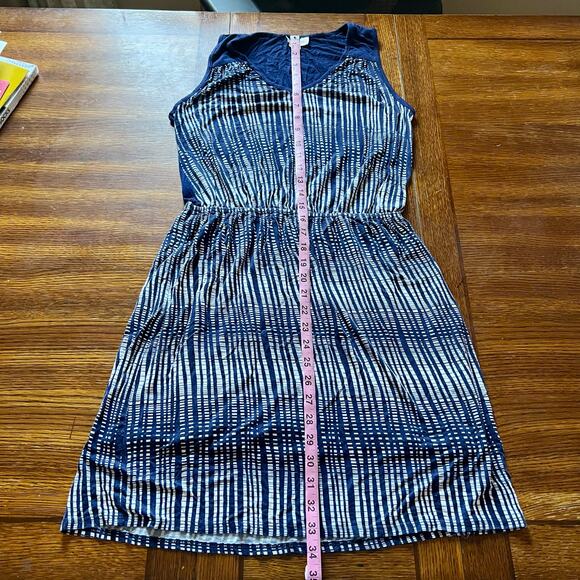 Anthropologie Deletta Janie Jersey Dress Blue Motif White Women’s Medium - Picture 12 of 12